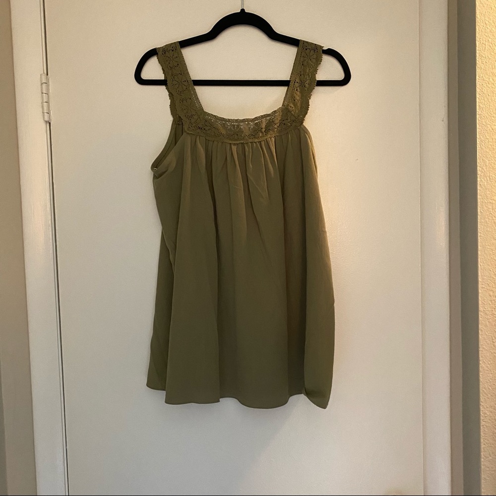 Olive green lace trim tank top